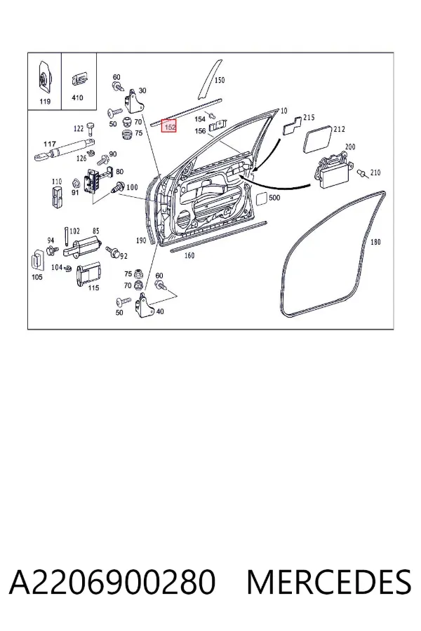 Compactador externo de vidro da porta dianteira direita (chapa) A2206900280 Mercedes