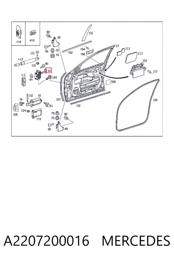 Limitador dianteiro de abertura de porta A2207200016 Mercedes