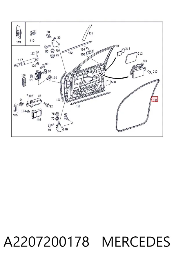 Compactador da porta dianteira esquerda (na porta) A2207200178 Mercedes