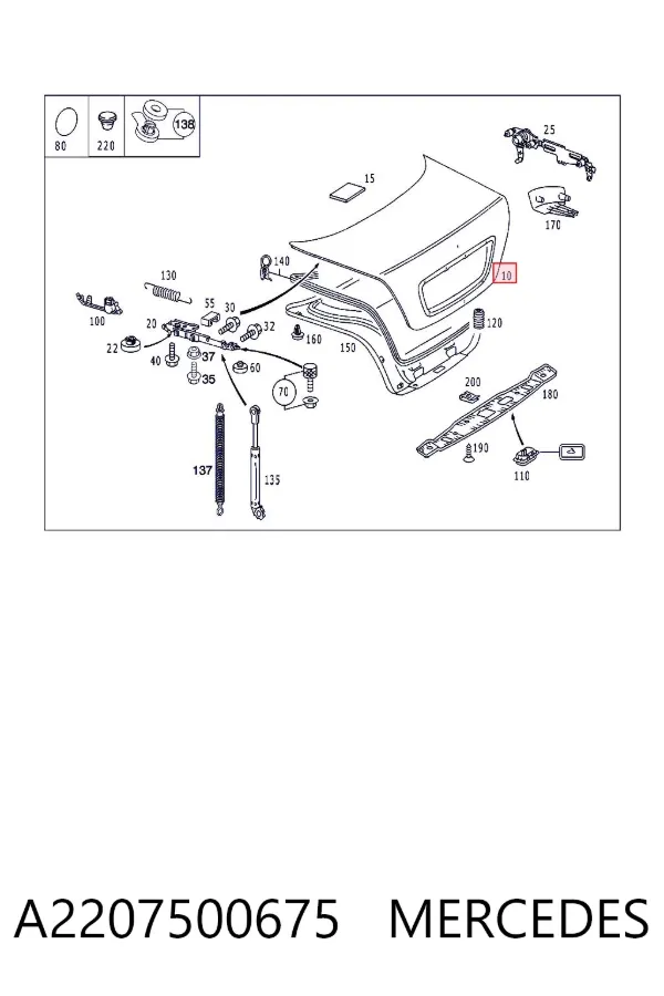Tampa de porta-malas A2207500675 Mercedes