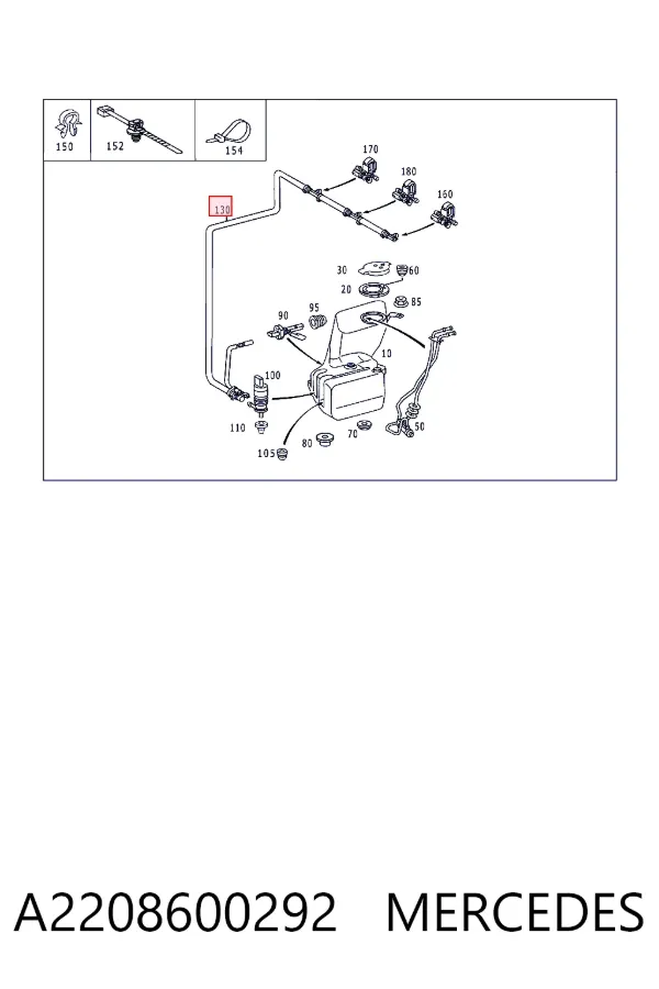 Mangueira de fluido para lavador de pára-brisas A2208600292 Mercedes