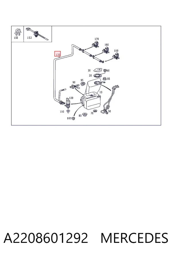 Mangueira de fluido para lavador de pára-brisas A2208601292 Mercedes