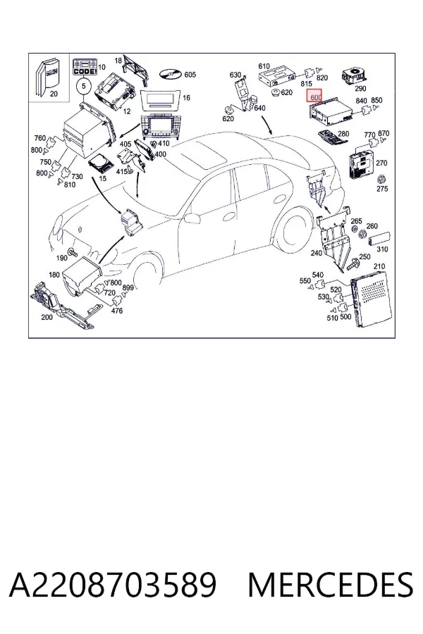 Unidade de controlo multimídia A2208703589 Mercedes