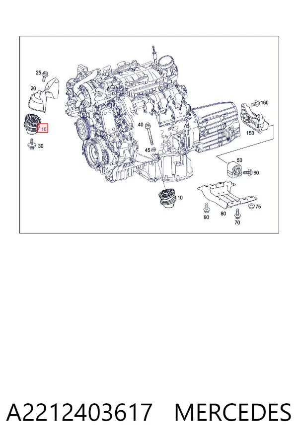 Coxim (suporte) direito de motor A2212403617 Mercedes