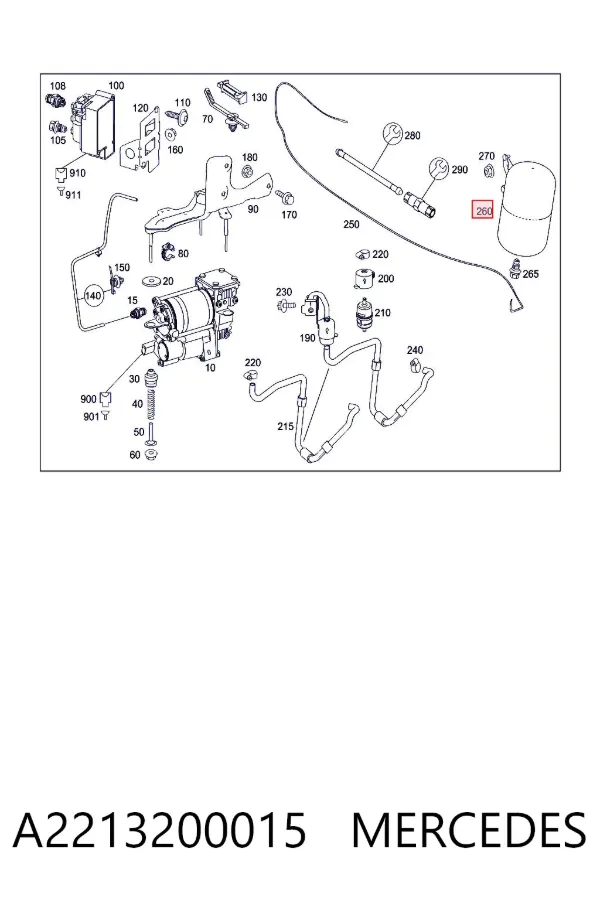 Tanque de recepção do sistema pneumático A2213200015 Mercedes