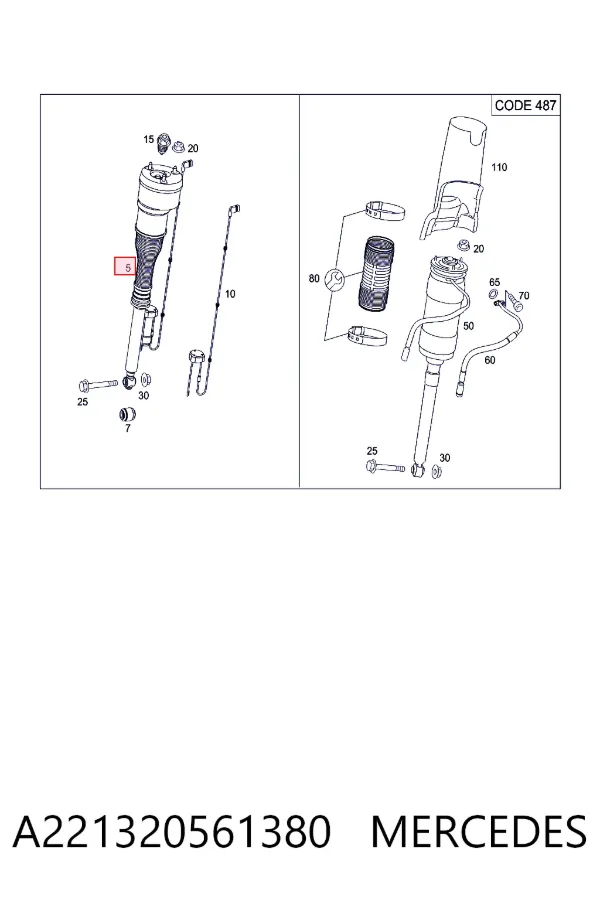 Amortecedor traseiro direito A221320561380 Mercedes