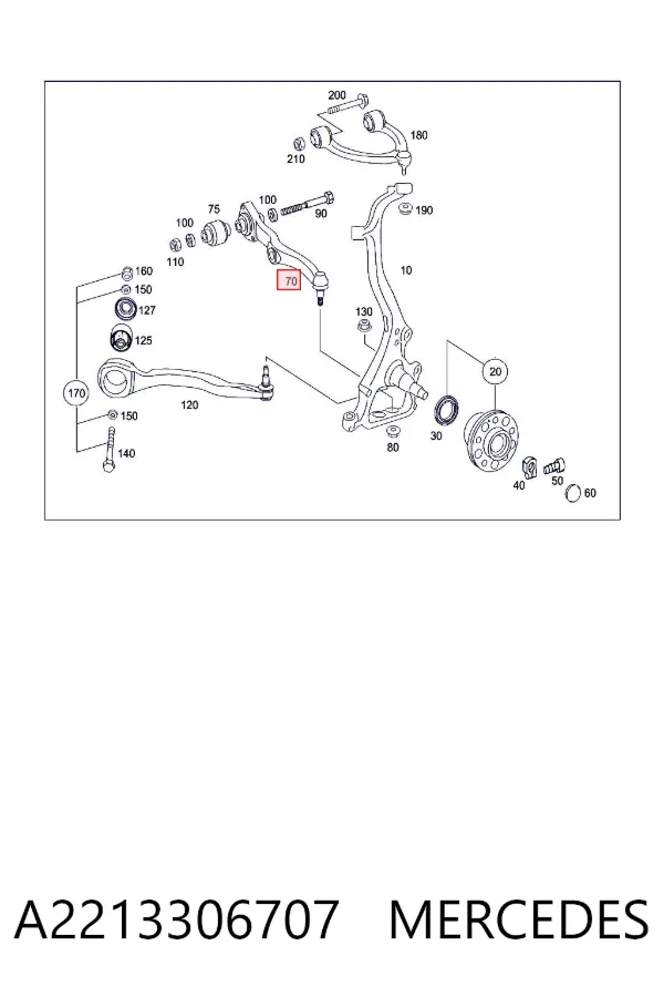 Braço oscilante inferior esquerdo de suspensão dianteira A2213306707 Mercedes