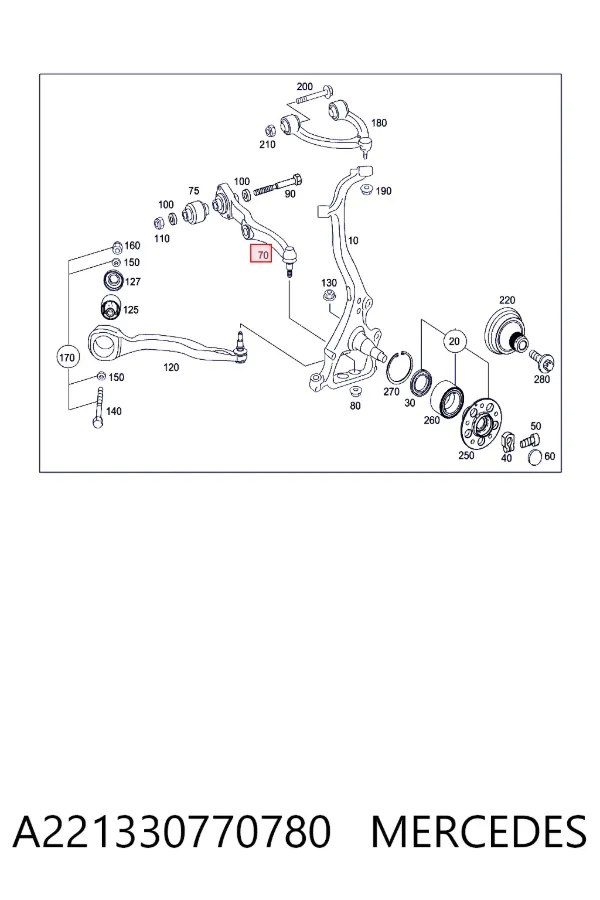 Braço oscilante inferior esquerdo de suspensão dianteira A221330770780 Mercedes