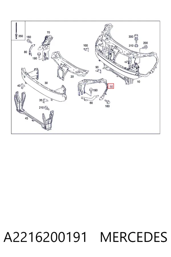 Suporte esquerdo do radiador (painel de montagem de fixação das luzes) A2216200191 Mercedes