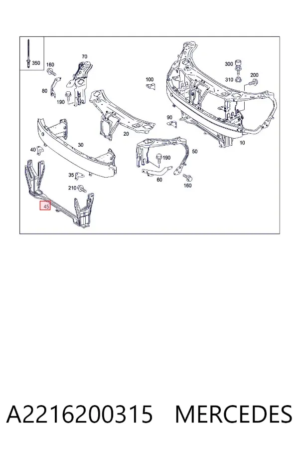 Carcaça de fixação do radiador A2216200315 Mercedes