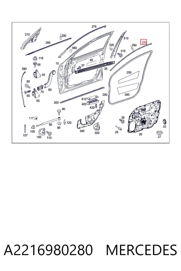 Moldura da porta dianteira direita superior A2216980280 Mercedes