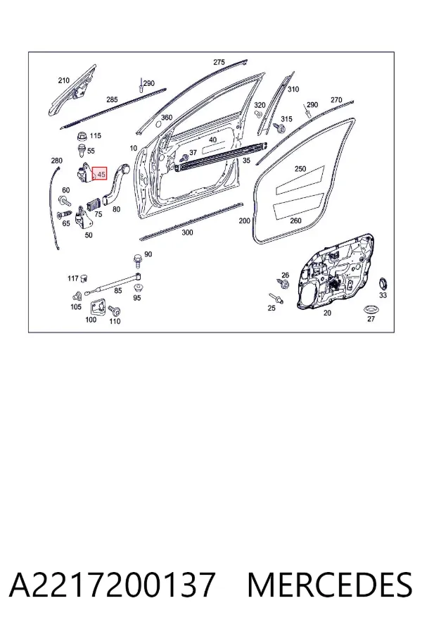 Gozno da porta dianteira esquerda A2217200137 Mercedes