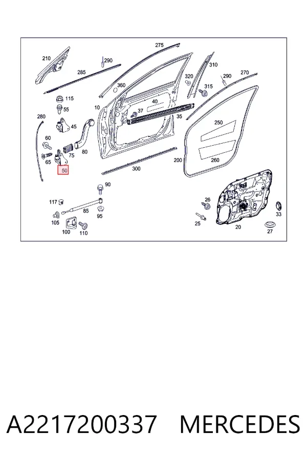Gozno da porta dianteira esquerda A2217200337 Mercedes