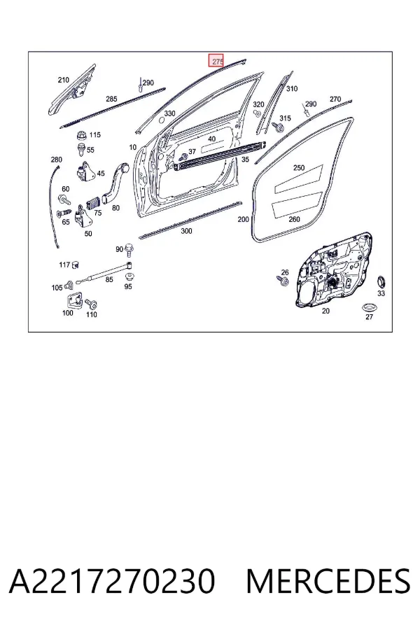 Guia de vidro de quadro da porta dianteira direita A2217270230 Mercedes