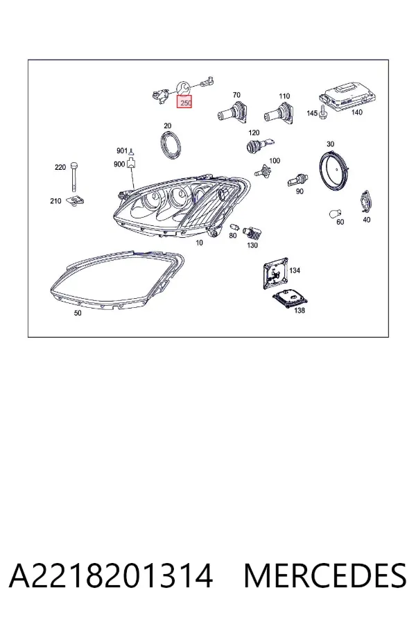 Consola (adaptador) de fixação da luz dianteira esquerda A2218201314 Mercedes