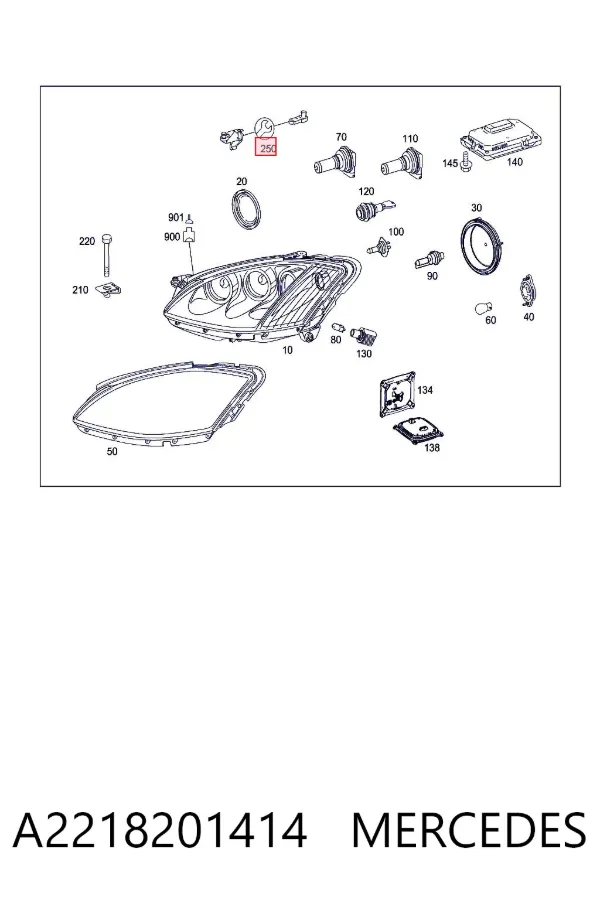 Consola (adaptador) de fixação da luz dianteira direita A2218201414 Mercedes