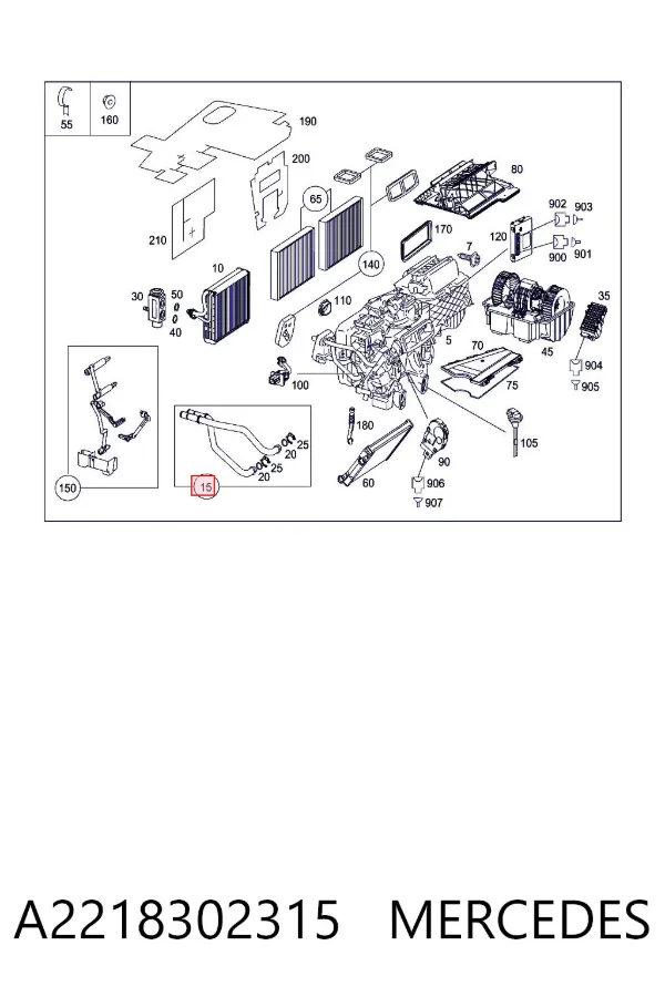 Mangueira do radiador de aquecedor (de forno), dupla A2218302315 Mercedes