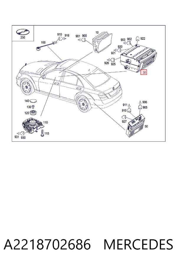 Aparelhagem de som (rádio AM/FM) A2218702686 Mercedes