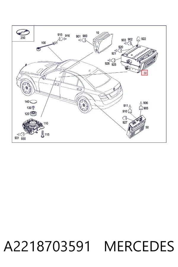 Aparelhagem de som (rádio AM/FM) A2218703591 Mercedes