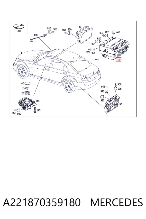 Aparelhagem de som (rádio AM/FM) A221870359180 Mercedes