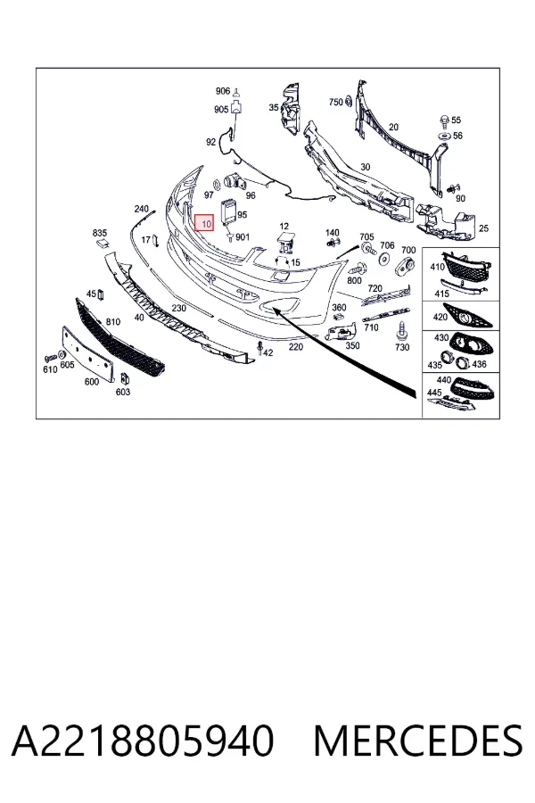 Pára-choque dianteiro A2218805940 Mercedes