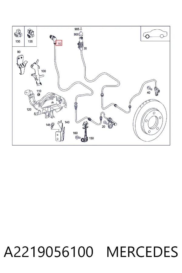 Sensor dianteiro de ABS A2219056100 Mercedes