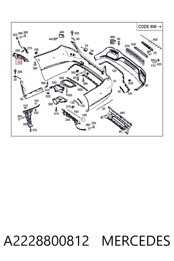 Consola direita do pára-choque traseiro A2228800812 Mercedes