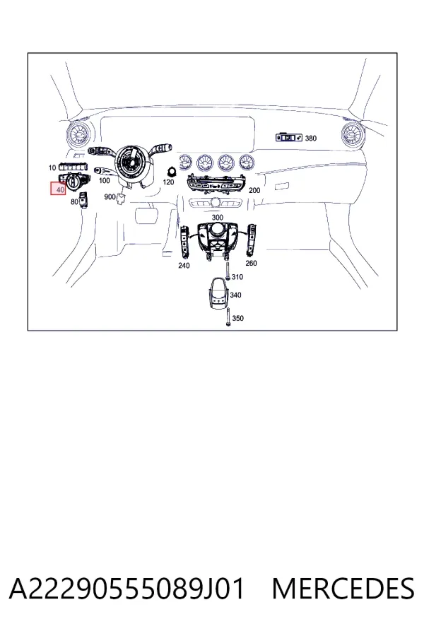 Comutador das luzes no "painel de instrumentos" A22290555089J01 Mercedes