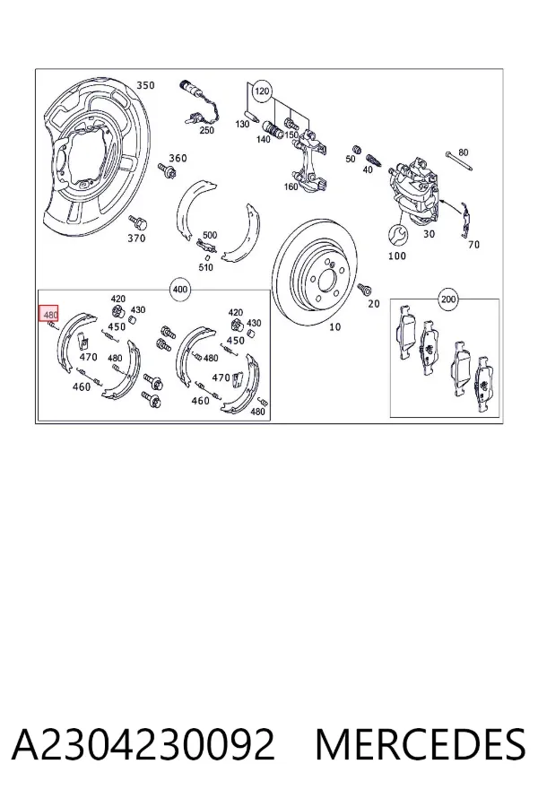 Kit de reparação do freio de estacionamento A2304230092 Mercedes