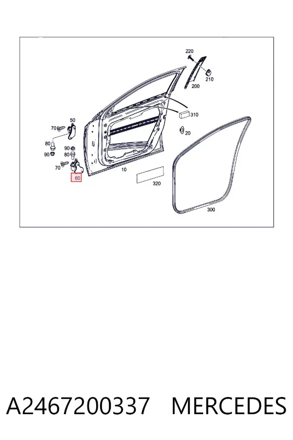 Gozno da porta dianteira esquerda A2467200337 Mercedes