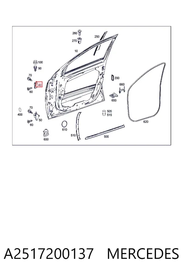 Gozno da porta dianteira esquerda A2517200137 Mercedes