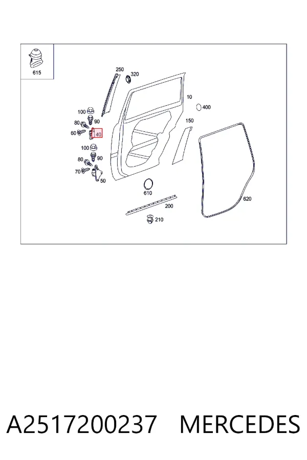 Gozno da porta dianteira direita A2517200237 Mercedes