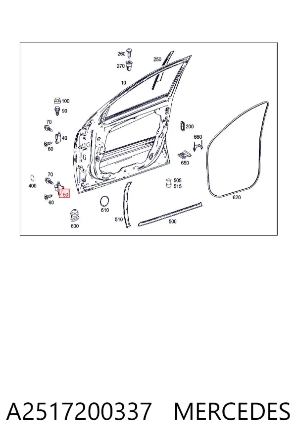 Gozno da porta dianteira esquerda A2517200337 Mercedes