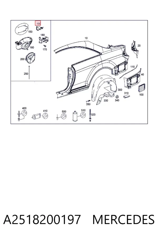 Motor acionador de abertura do alcapão de tanque A2518200197 Mercedes