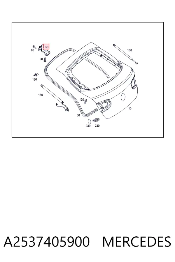 Gozno da porta traseira (de 3º/5º bagageiro) A2537405900 Mercedes