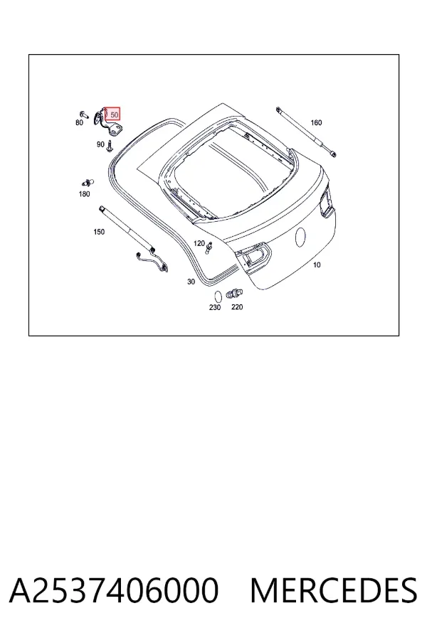 Gozno da porta traseira (de 3º/5º bagageiro) A2537406000 Mercedes