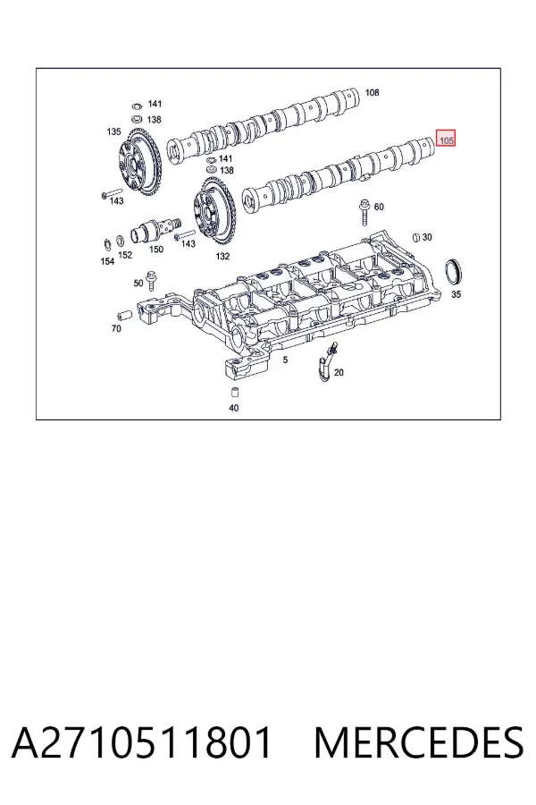 Árvore distribuidora de motor de admissão A2710511801 Mercedes