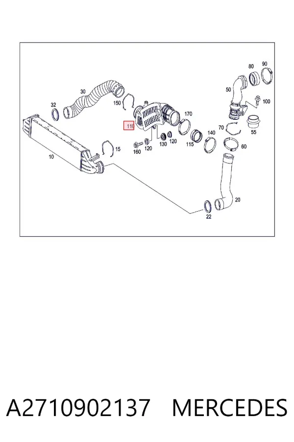 Cano derivado de ar, saída de turbina (supercompressão) A2710902137 Mercedes