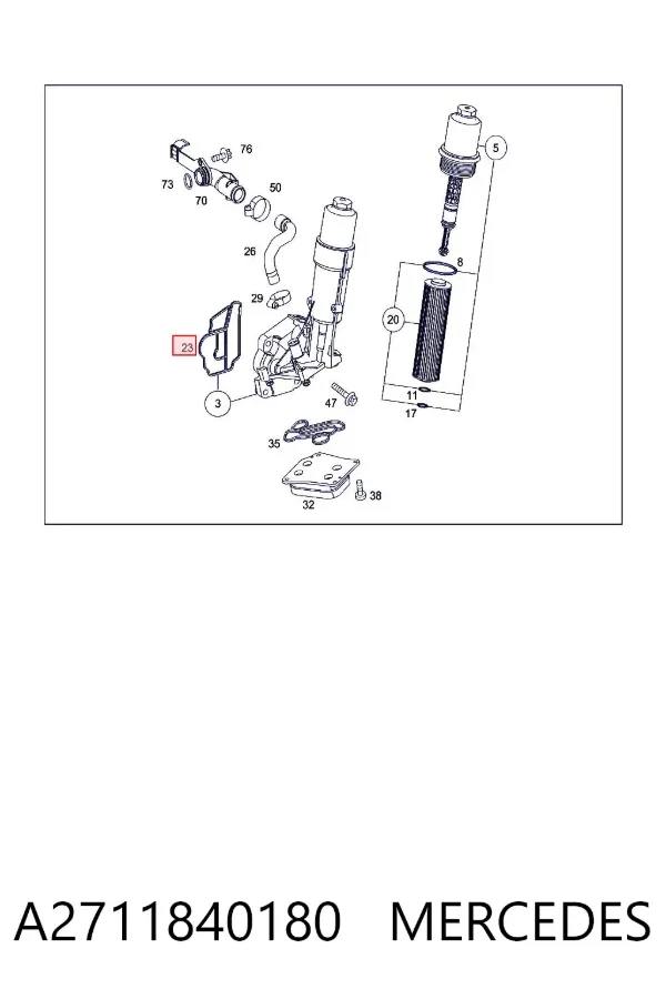 Vedante de adaptador do filtro de óleo A2711840180 Mercedes