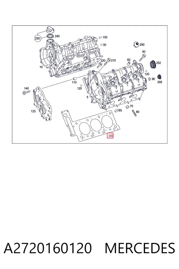 Vedante esquerdo de cabeça de motor (CBC) A2720160120 Mercedes