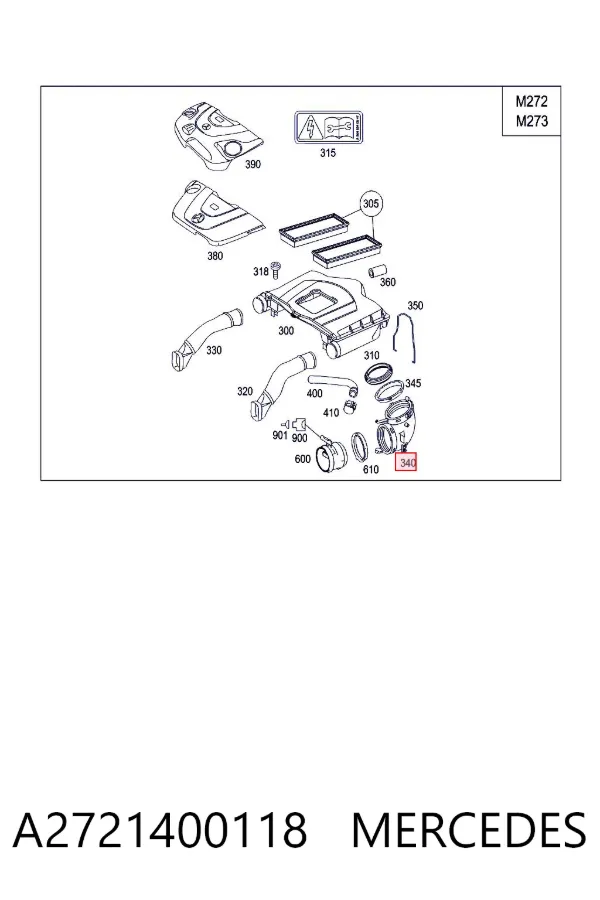 Cano derivado de ar do medidor de consumo do ar A2721400118 Mercedes