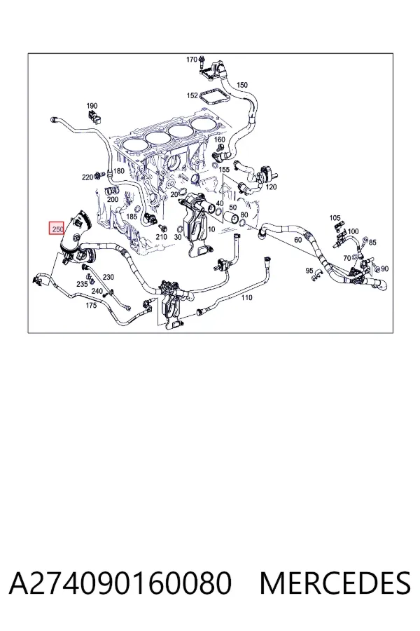 Cano derivado de ar, entrada na turbina (supercompressão) A274090160080 Mercedes