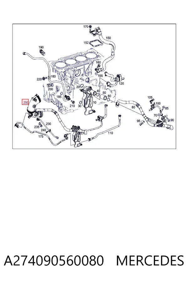 Cano derivado de ar, entrada na turbina (supercompressão) A274090560080 Mercedes