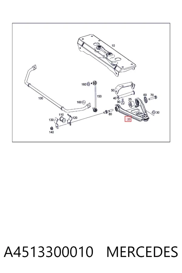 Braço oscilante inferior esquerdo/direito de suspensão dianteira A4513300010 Mercedes