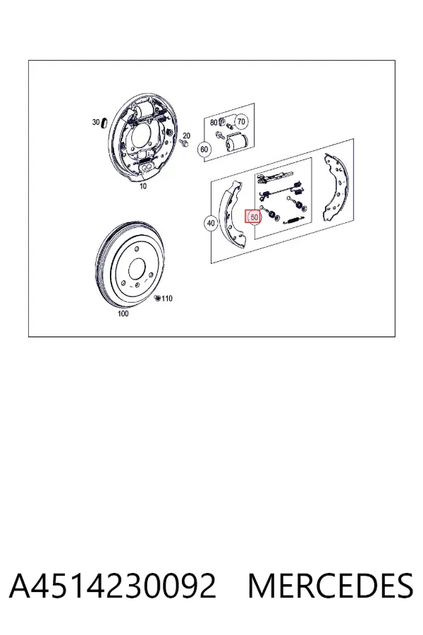 Kit de montagem das sapatas traseiras de tambor A4514230092 Mercedes