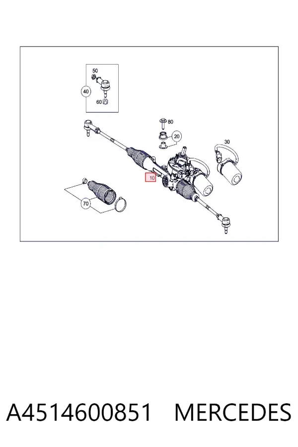 Cremalheira da direção A4514600851 Mercedes