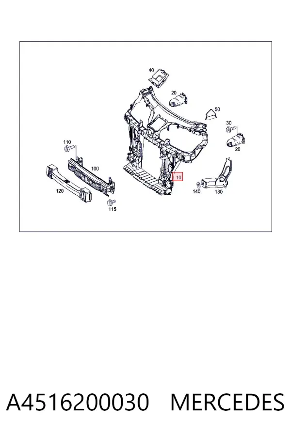 Suporte do radiador montado (painel de montagem de fixação das luzes) A4516200030 Mercedes