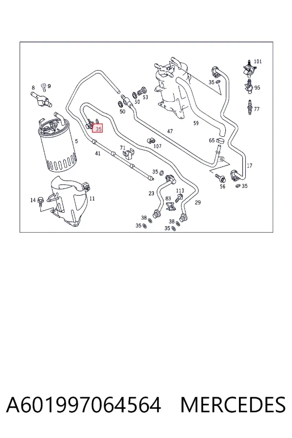 Vedante anular de tubo de combustível A601997064564 Mercedes