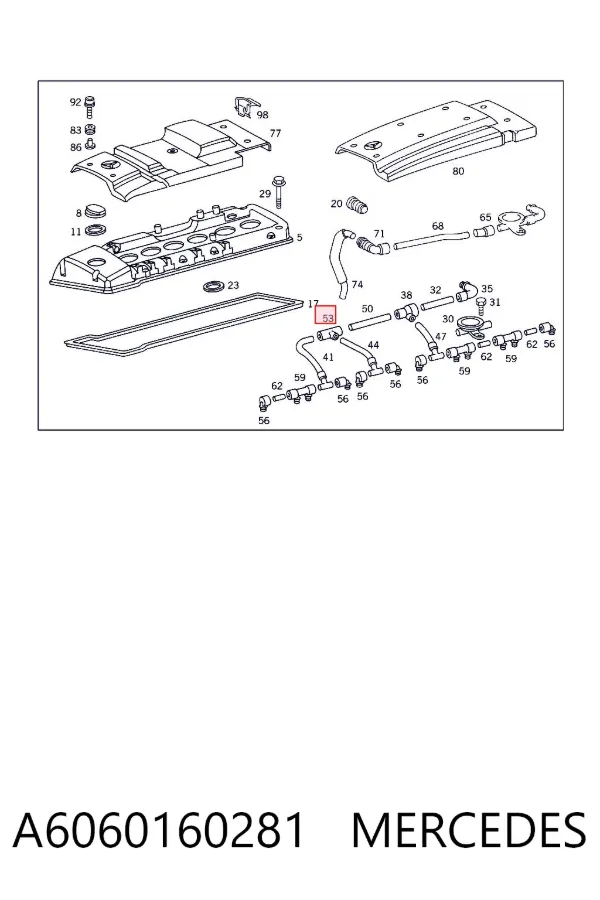 Cano derivado de ventilação de cárter (de separador de óleo) A6060160281 Mercedes