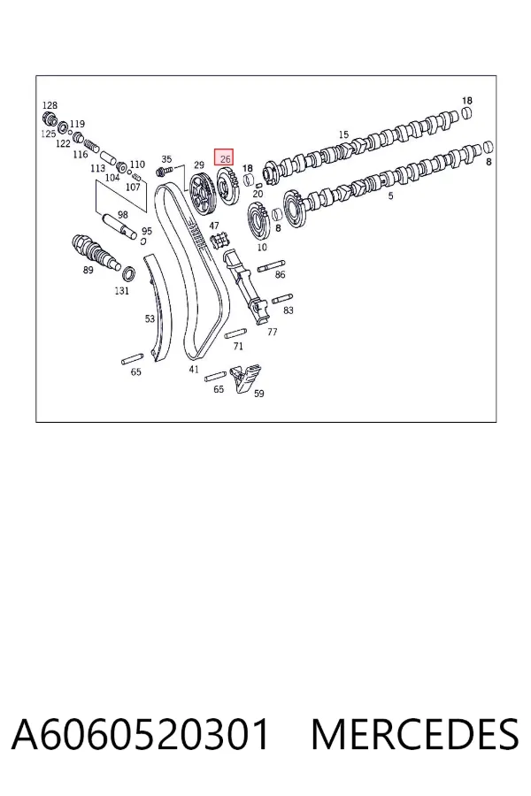 Engrenagem de cadeia de roda dentada da árvore distribuidora interna de motor de escape A6060520301 Mercedes